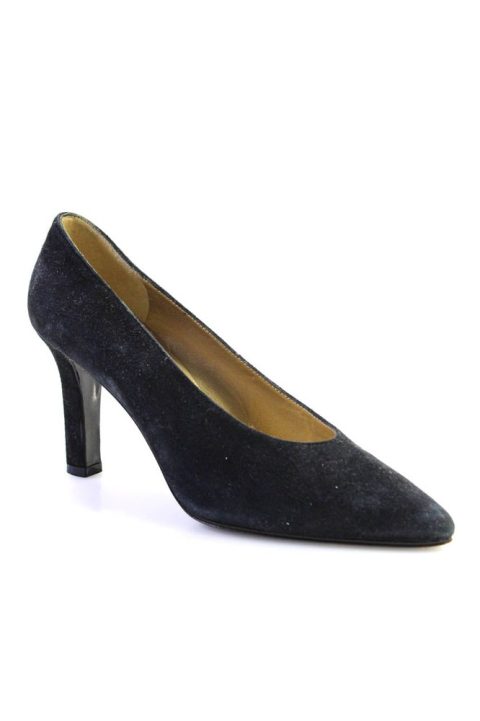 Yves Saint Laurent Womens Suede Block Pointed Toe High Heels Black