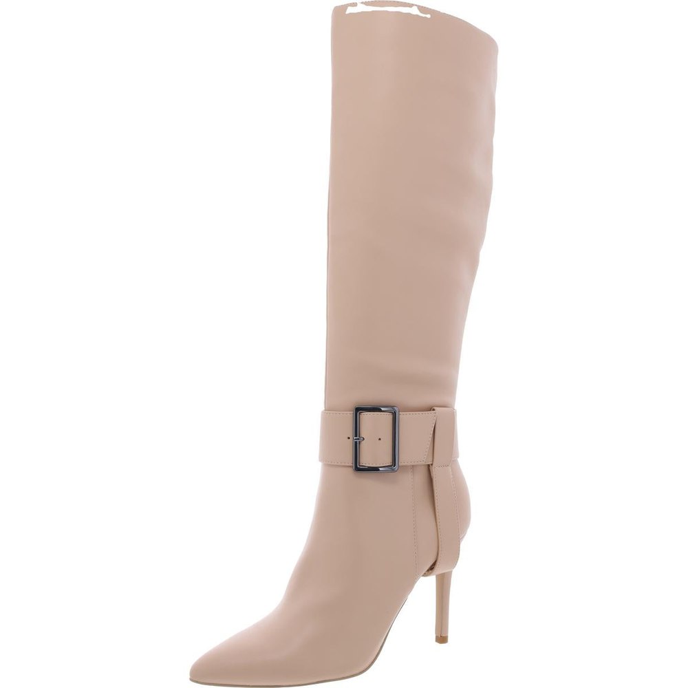 Aiyda Buckle Faux Leather Knee-High Boots