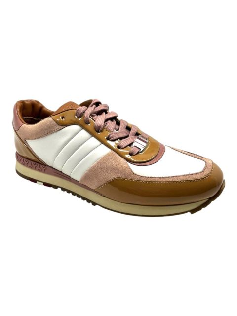 Bally Asyia Ladies White/Pink Suede Leather Sneakers Size 6.5