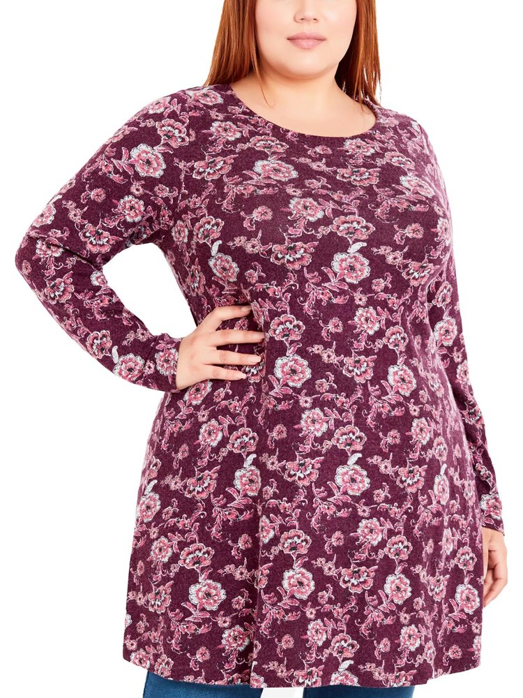 Plus Womens Viscose Round Neckline Pullover Top