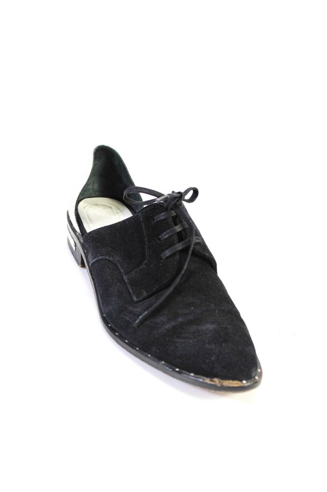 Freda Salvador Women’s Round Toe Studs Lace Up Cutout Loafers Shoe Black