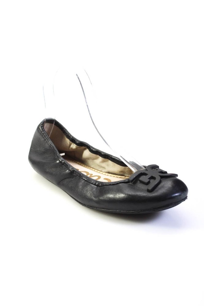 Sam Edelman Womens Black Leather Embellished Ballet Flats Shoes