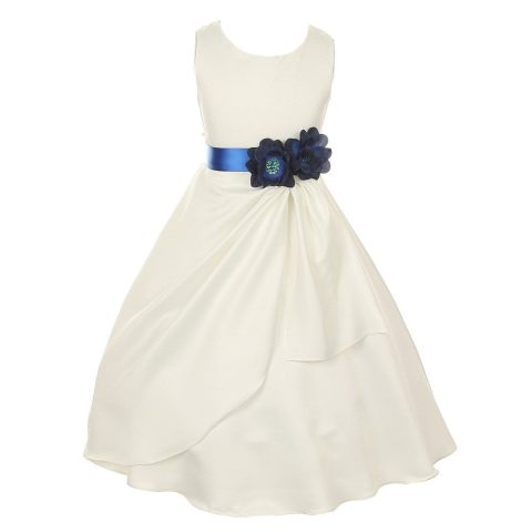 Big Girls Ivory Blue Bridal Dull Satin Sequin Flowers Occasion Dress 8-14