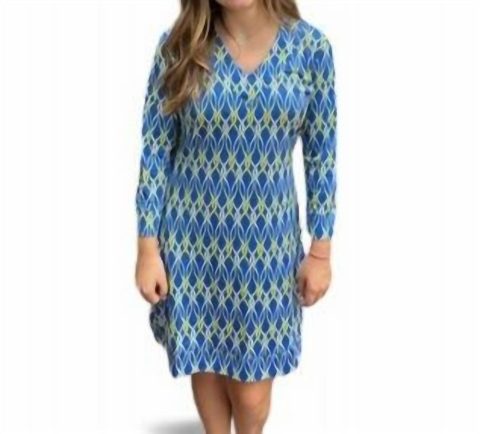 Swirl Print Vneck Dress In Blue/yellow
