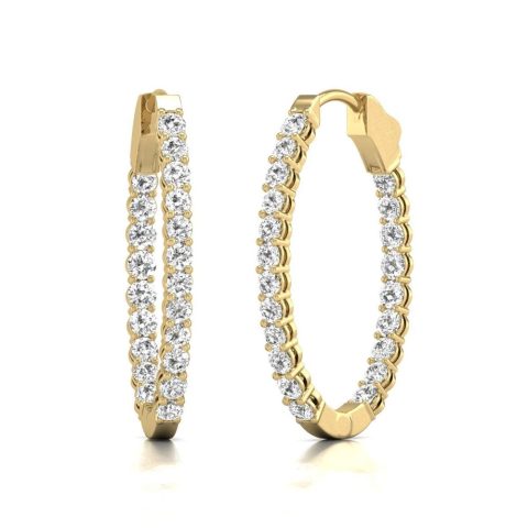 Diana M Lab 14KT YG 3CT TW Oval In & Out Hoop Earring