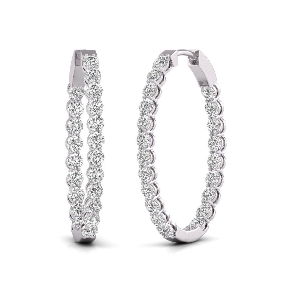 Diana M Lab 14KT WG 7CT TW Oval In & Out Hoop Earring