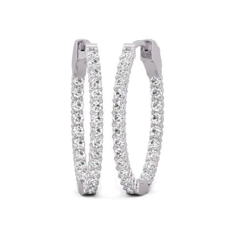 Diana M Lab 14KT WG 3CT TW Round In & Out Hoop Earring