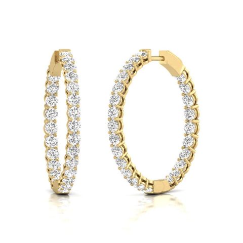 Diana M Lab 14KT YG 10CT TW Round In & Out Hoop Earring