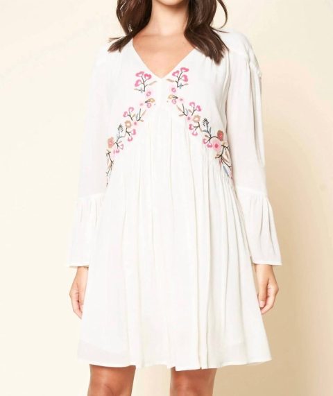 Timothy Peasant Embroidered Dress In White
