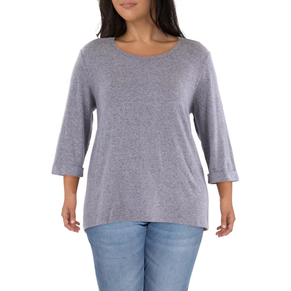 Plus Crewneck Cuff Sleeve Pullover Sweater