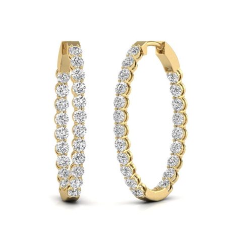Diana M Lab 14KT YG 10CT TW Oval In & Out Hoop Earring