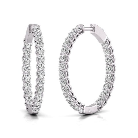 Diana M Lab 14KT WG 5CT TW Round In & Out Hoop Earring