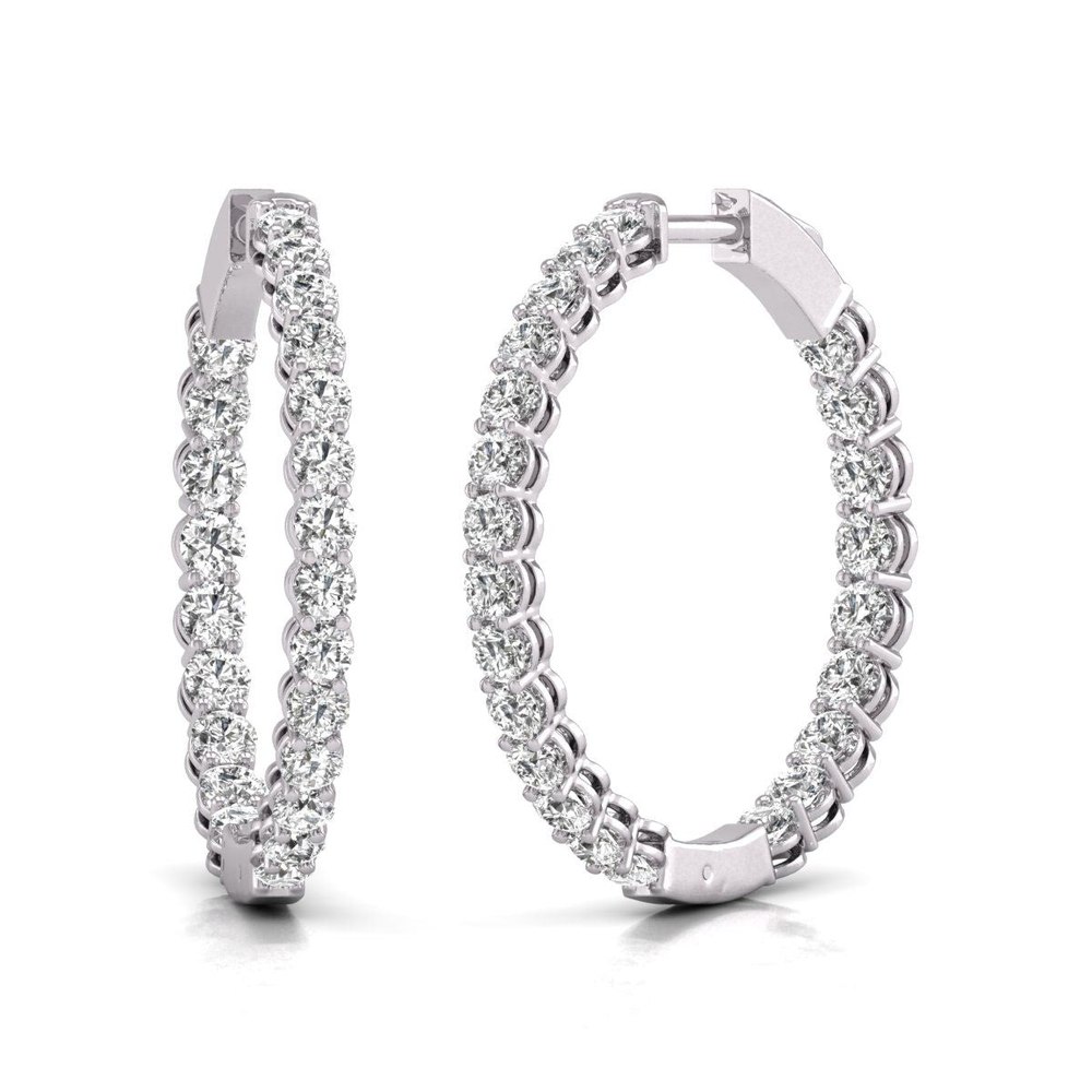 Diana M Lab 14KT WG 5CT TW Round In & Out Hoop Earring