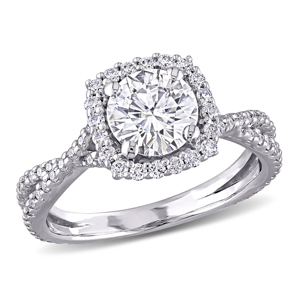 Mimi & Max 1 1/2ct DEW Created Moissanite Square Halo Crossover Engagement Ring in 10k White Gold