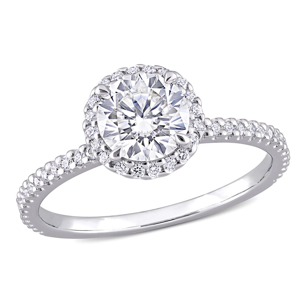Mimi & Max 1 1/4ct DEW Created Moissanite Halo Ring in Sterling Silver
