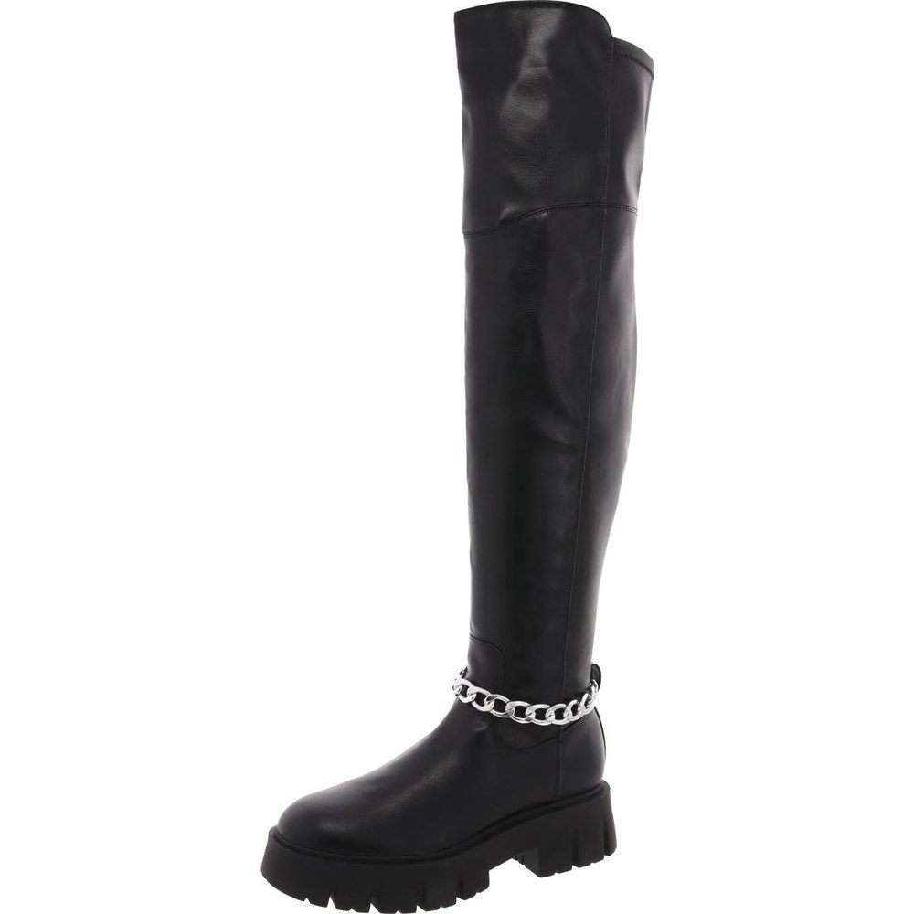 Coen Chain Leather Knee-High Boots