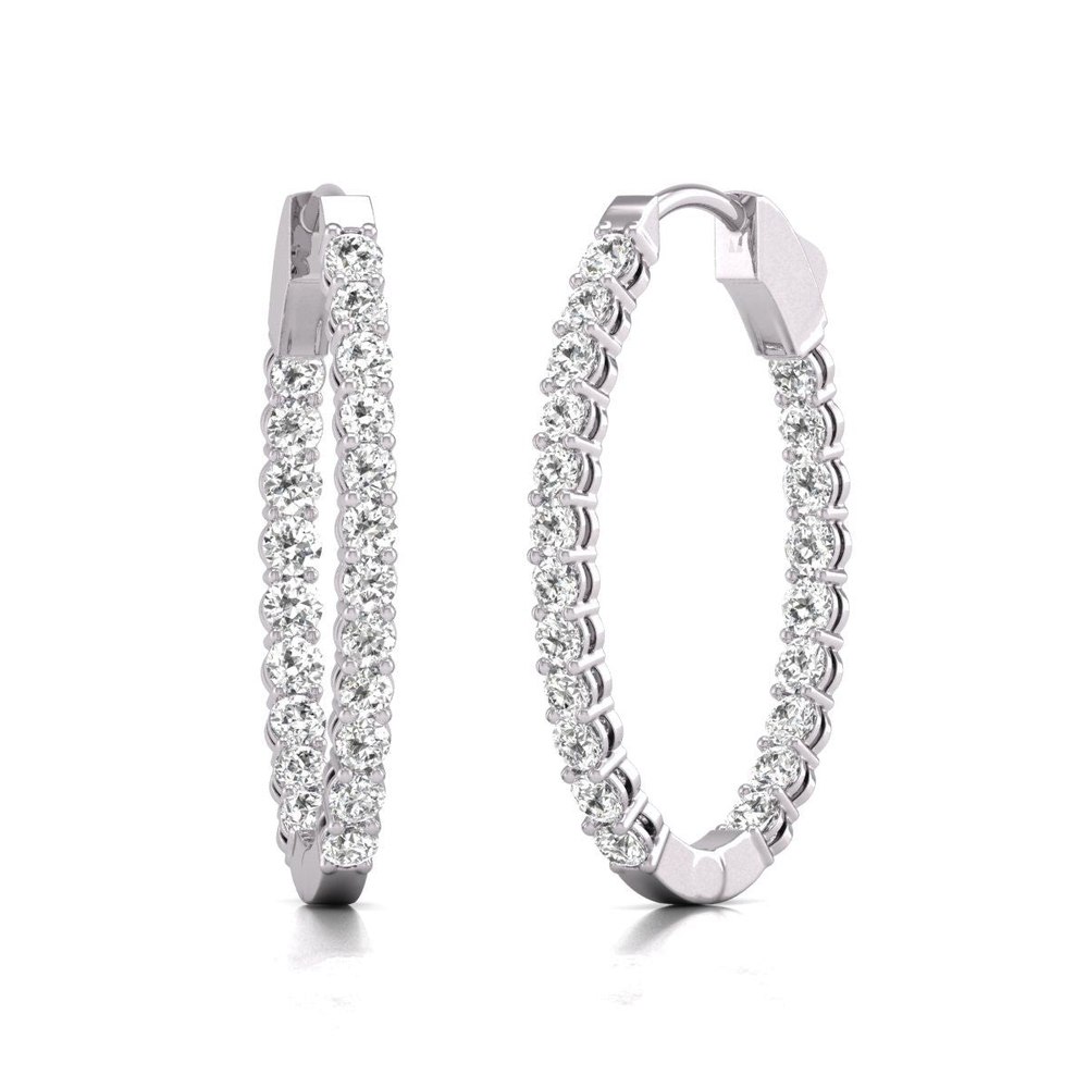 Diana M Lab 14KT WG 1CT TW Oval In & Out Hoop Earring