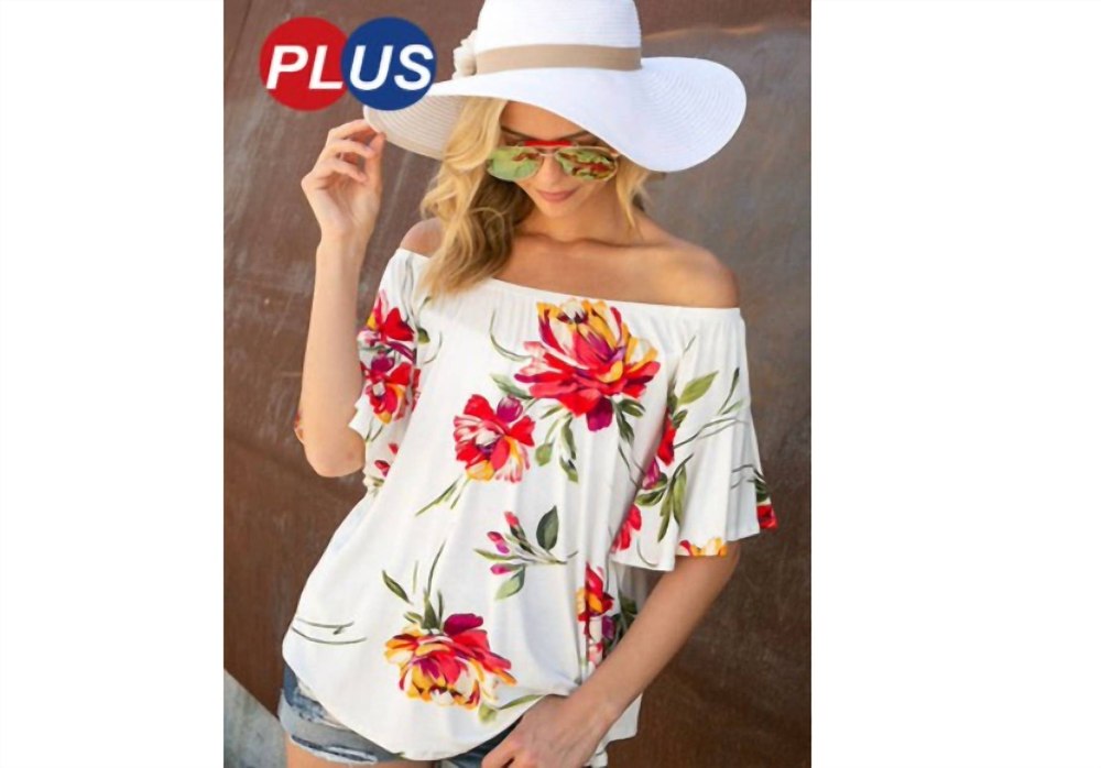 Off Shoulder Floral Print Ruffle Top In White