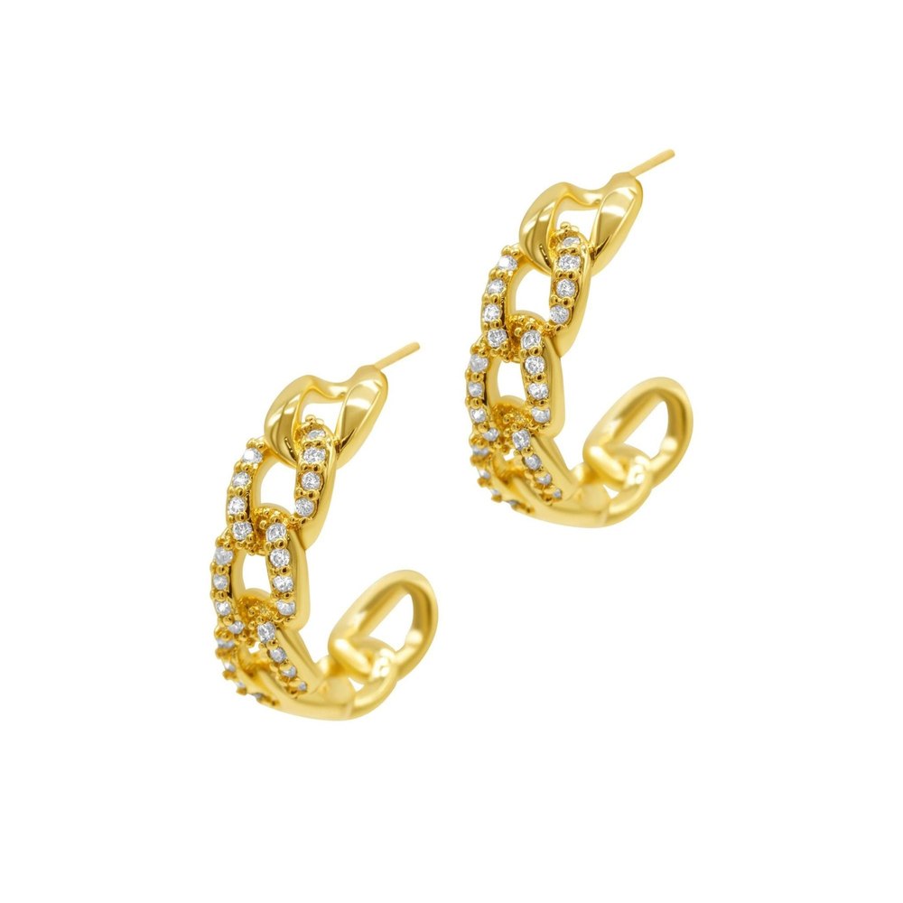 Curb Chain Crystal Huggie Hoop Earrings