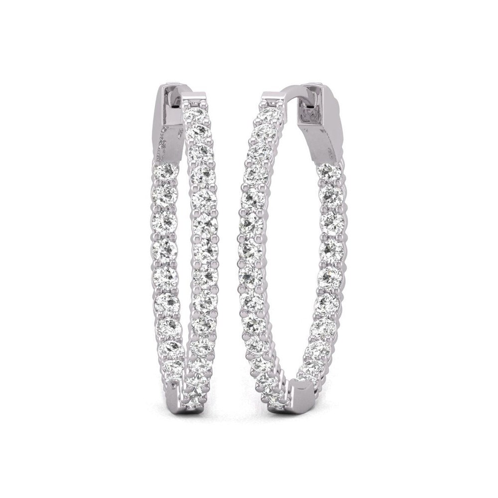 Diana M Lab 14KT WG 1CT TW Round In & Out Hoop Earring