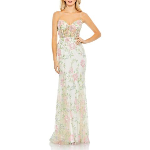 Corset Seamed Mesh Evening Dress