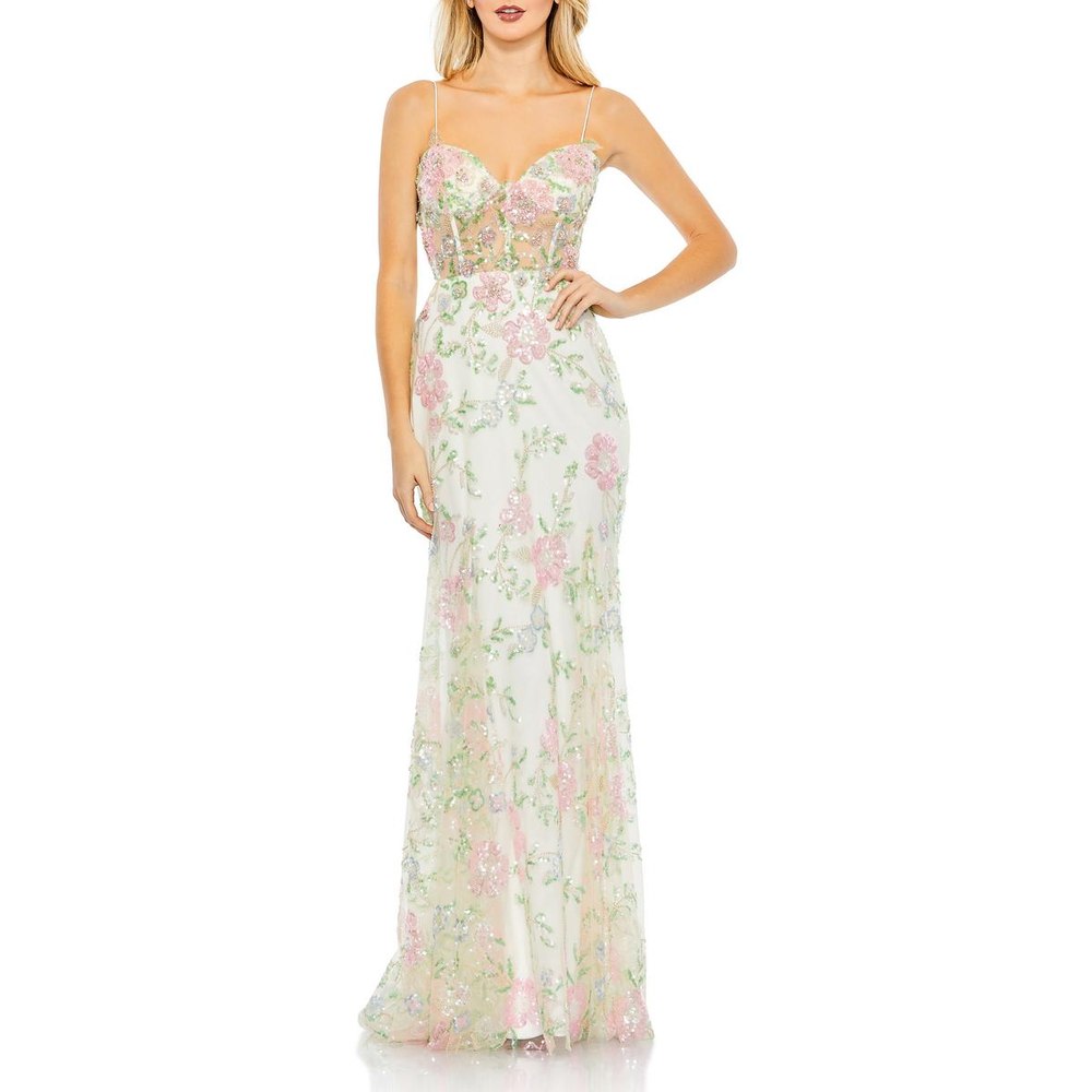 Corset Seamed Mesh Evening Dress