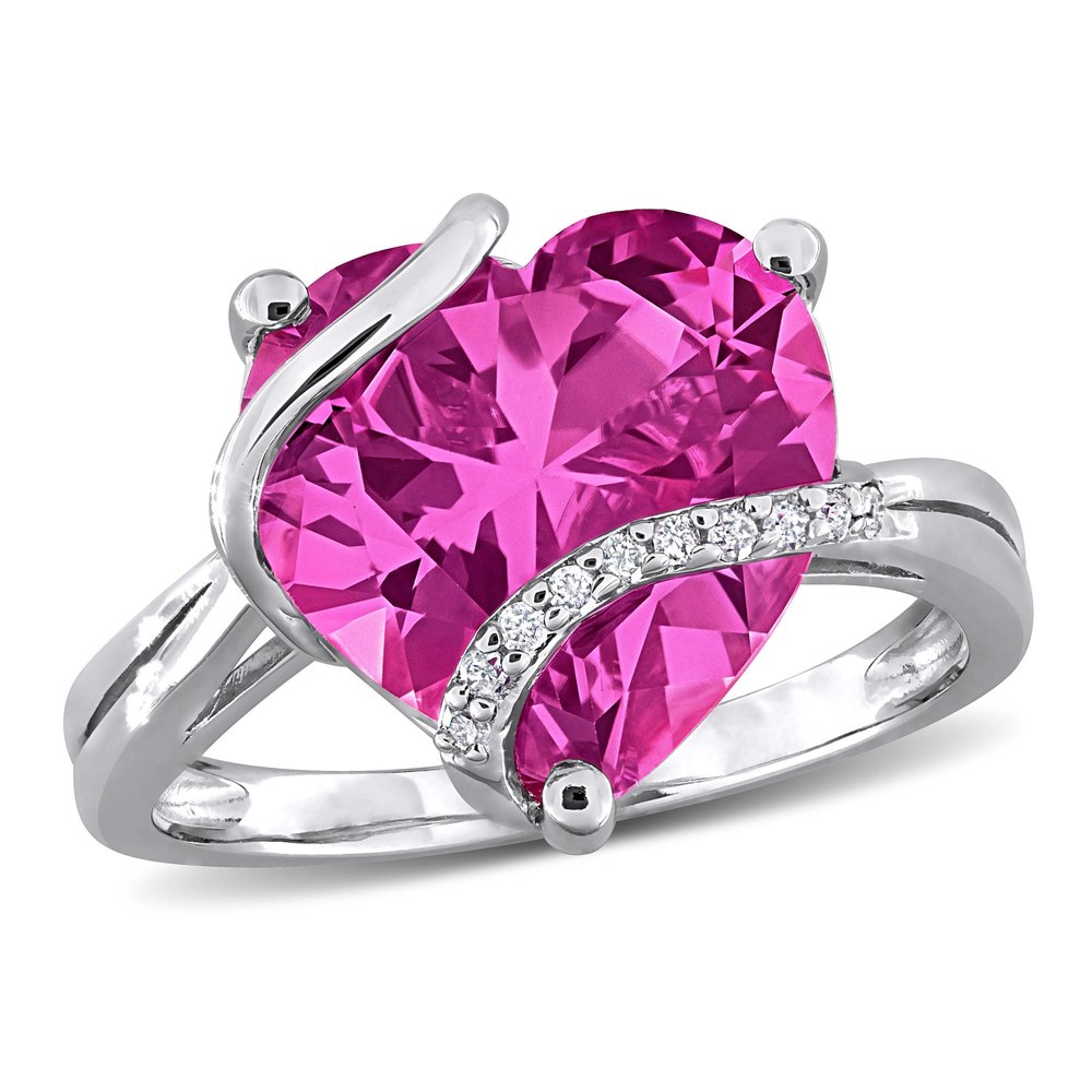 Mimi & Max 7 1/4ct TGW Created Pink Sapphire and Diamond Accent Heart Ring Sterling Silver 7773713858620