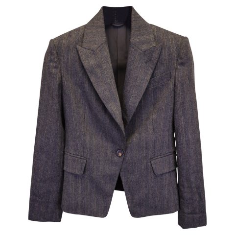 Brunello Cucinelli Pinstripe Blazer Jacket in Grey Wool 7733742436412