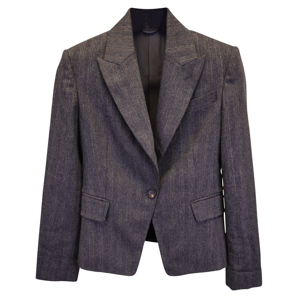Brunello Cucinelli Pinstripe Blazer Jacket in Grey Wool 7733742436412