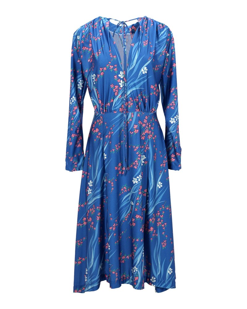 Balenciaga Sakura-Print Midi Dress in Blue Polyester 7733746335804