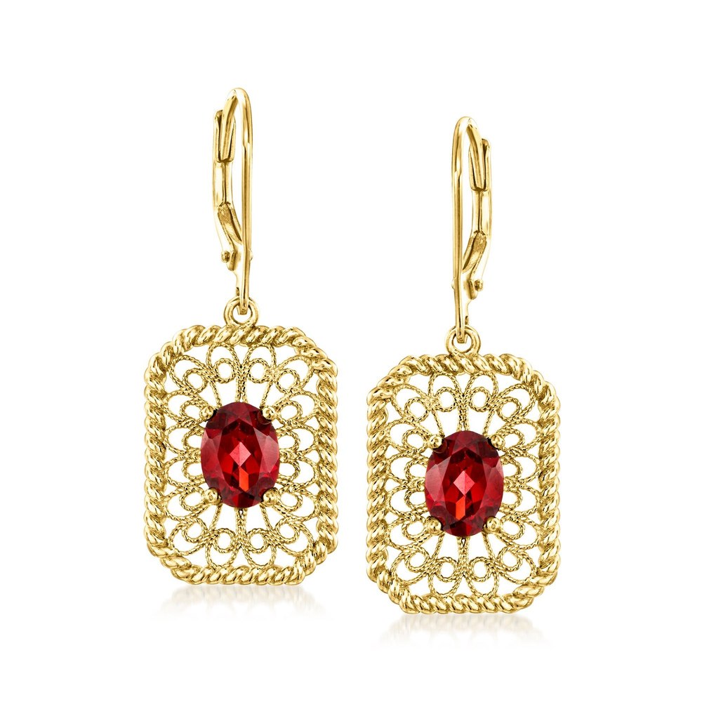 Ross-Simons Garnet Filigree Drop Earrings in 18kt Gold Over Sterling
