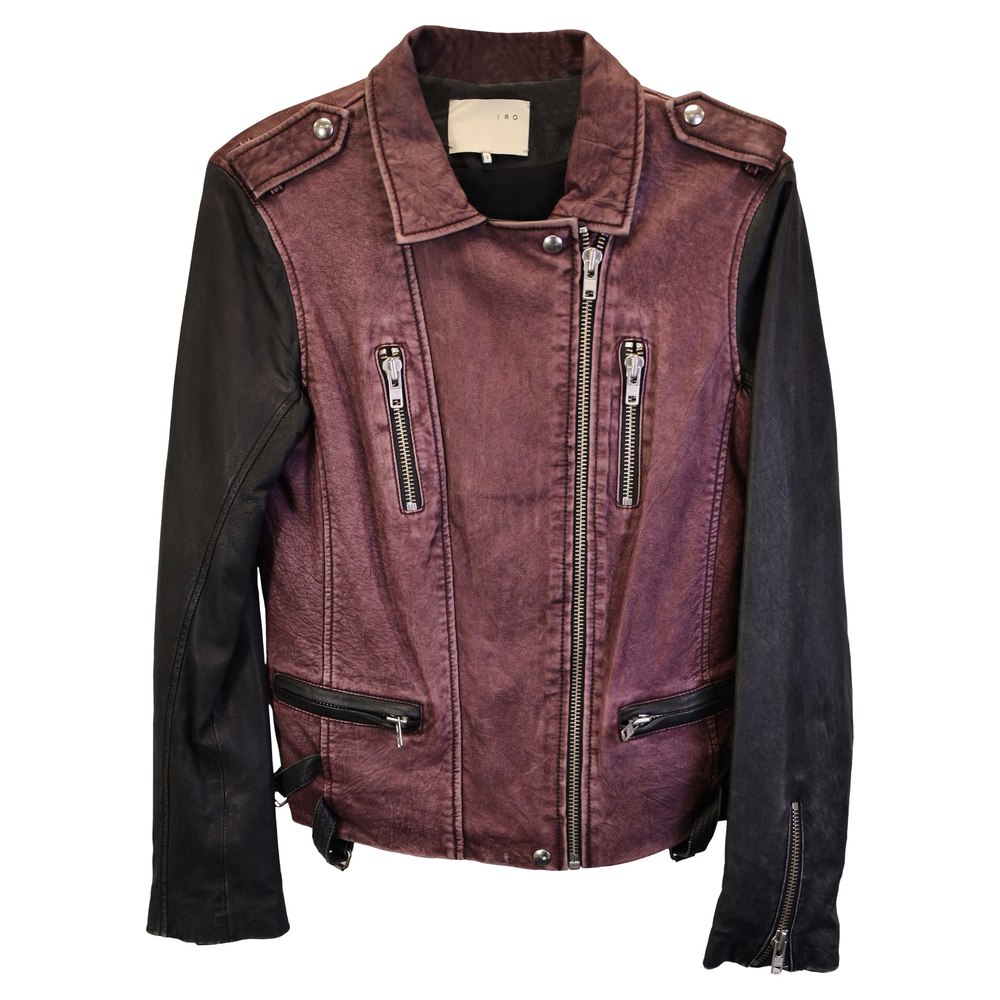 IRO Bicolor Moto Jacket in Burgundy and Black Leather 7733762555964