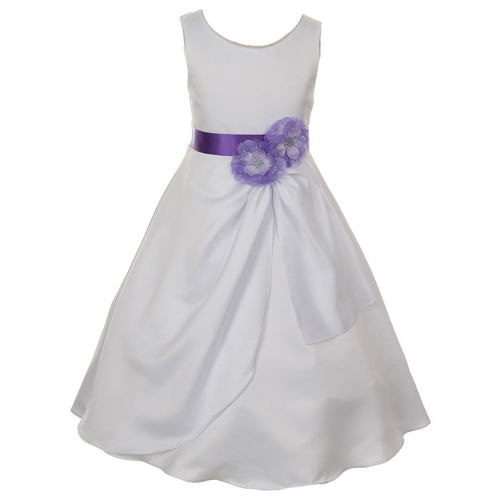 Little Girls White Purple Bridal Dull Satin Sequin Flowers Occasion Dress 2-6