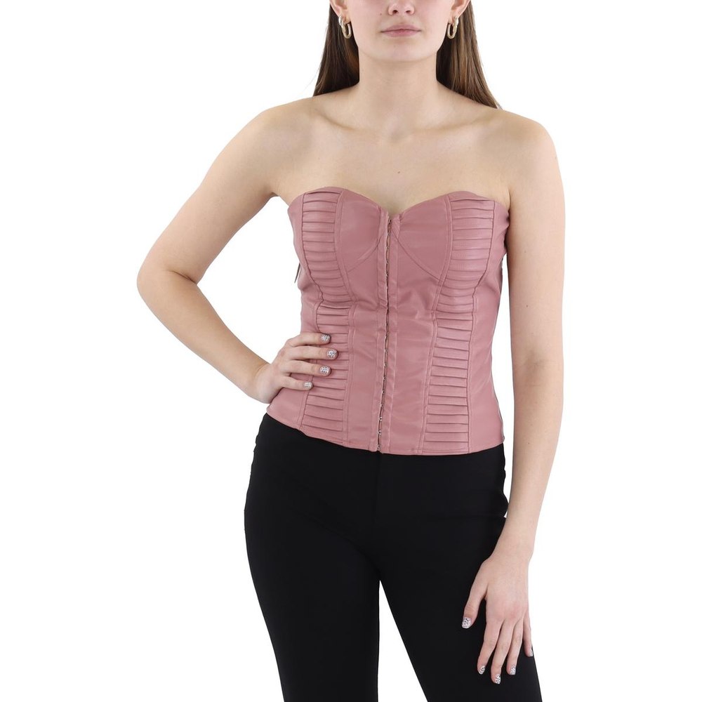 Faux Leather Hook and eye Pullover Top