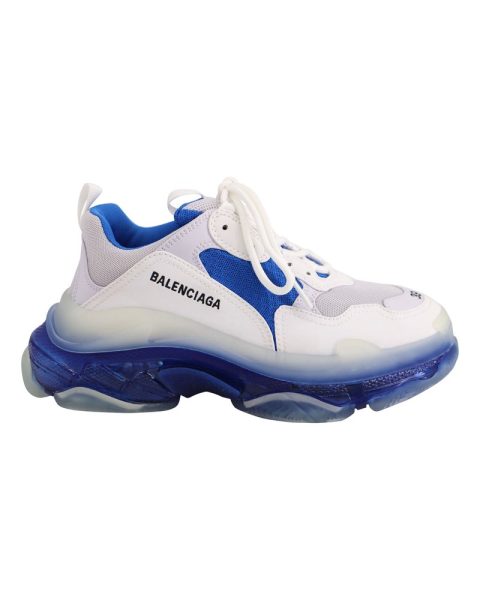 Balenciaga Triple S Clear Sole Sneakers in White Blue Nylon 7733802008636