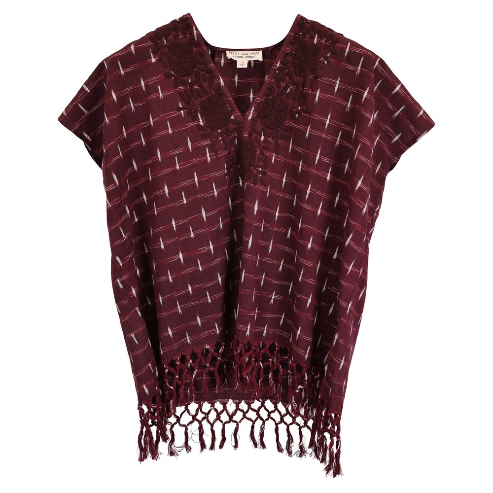 Nili Lotan V-Neck Printed Top in Burgundy Cotton 7733819932732