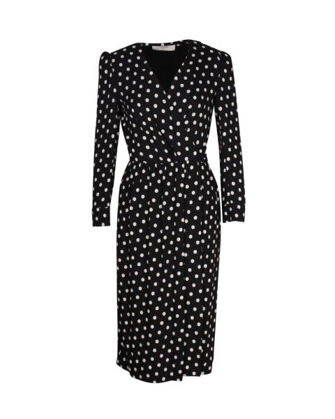 Celine Polka Dot Printed Midi Dress in Black Viscose