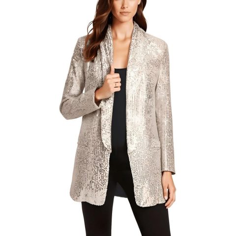 Sequined Special Occasion Open-Front Blazer