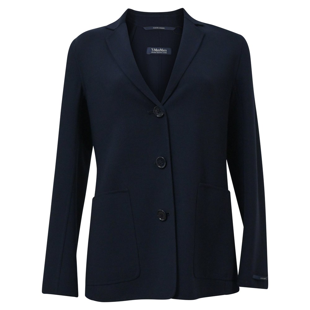 ‘S Max Mara Single-Breasted Cucito Amano Jacket in Navy Blue Wool 7748638244924