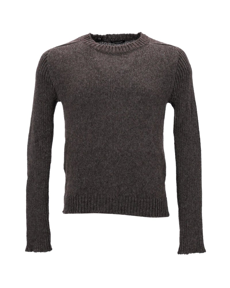 Balmain Knitted Crewneck Sweater in Brown Wool 7748638343228