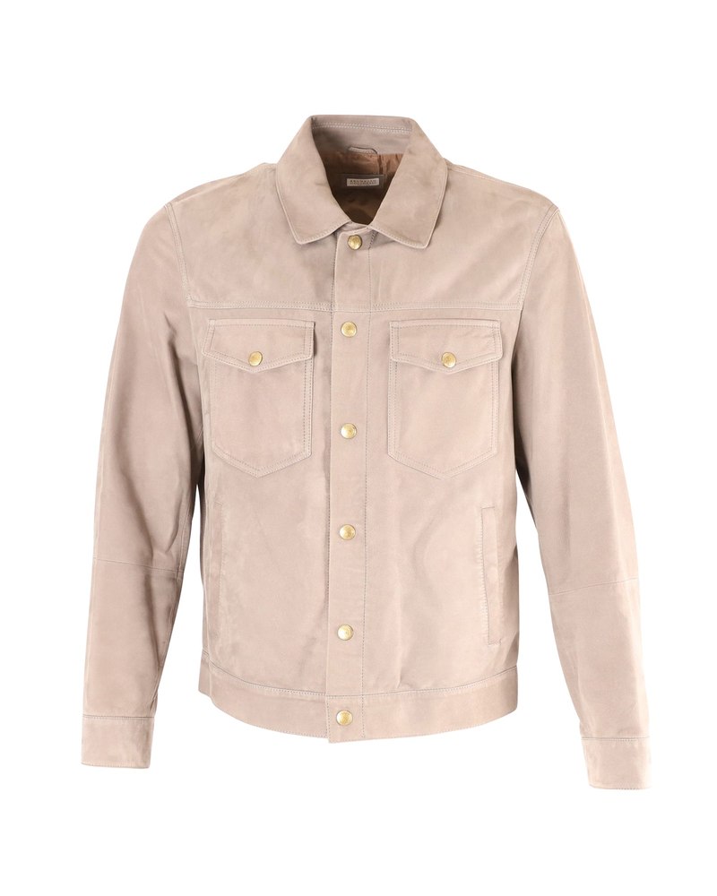 Brunello Cucinelli Shirt Jacket in Grey Suede 7748649025596