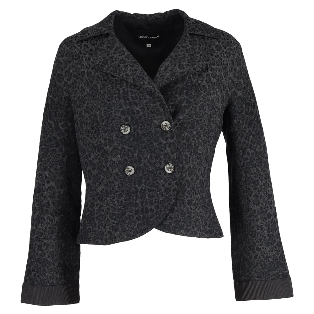 Giorgio Armani Animal Print Double-Breasted Jacket in Grey Wool 7748646895676