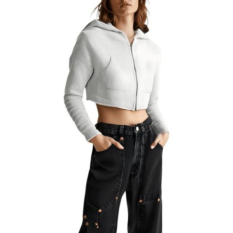 Crop Cotton Zip Hoodie