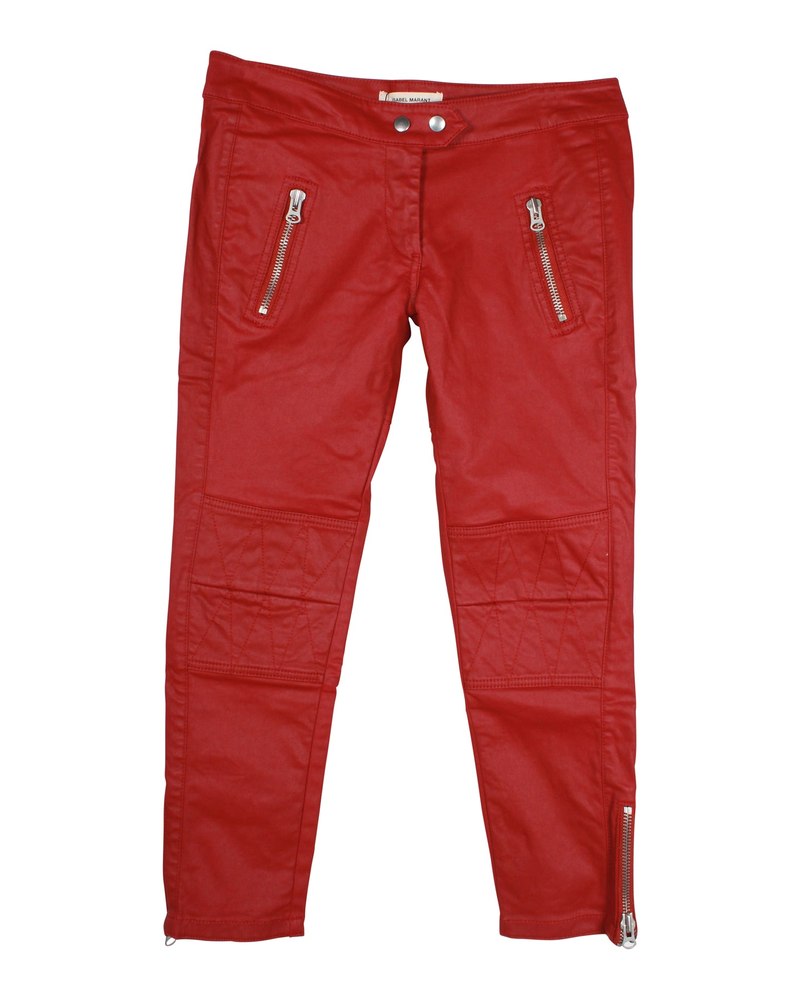 Isabel Marant x H&M Waxed Biker Jeans in Red Cotton 7748654923836