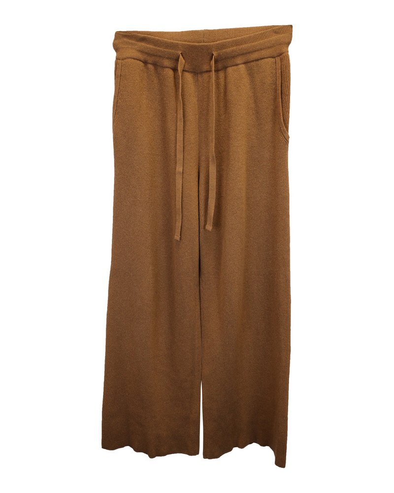 Nanushka Oni Ribbed-Knit Straight-Leg Pants in Brown Wool 7748662165564