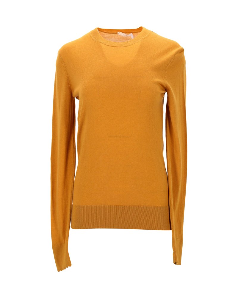 Chloe Crewneck Sweater in Mustard Yellow Wool 7748666720316