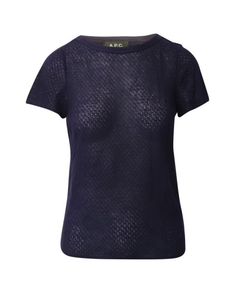 A.P.C. Crew Neck T-Shirt in Navy Blue Tencel
