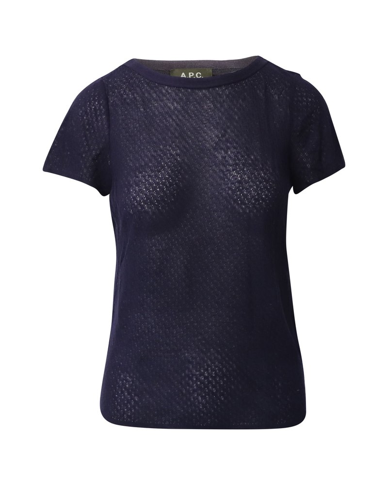 A.P.C. Crew Neck T-Shirt in Navy Blue Tencel