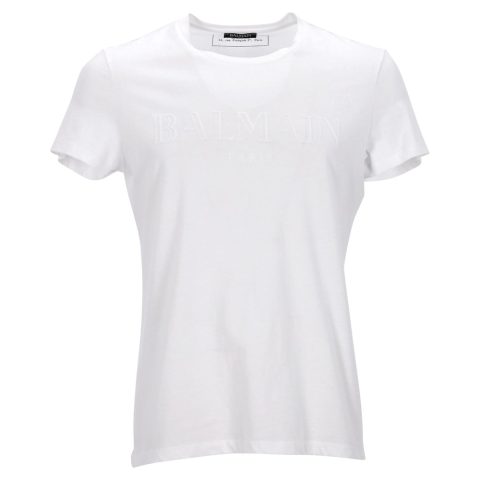 Balmain Crew Neck T-Shirt in White Cotton 7748671406140