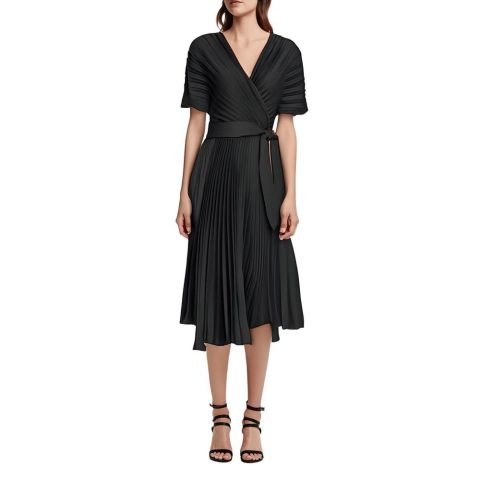 V-Neck Solid Midi Dress